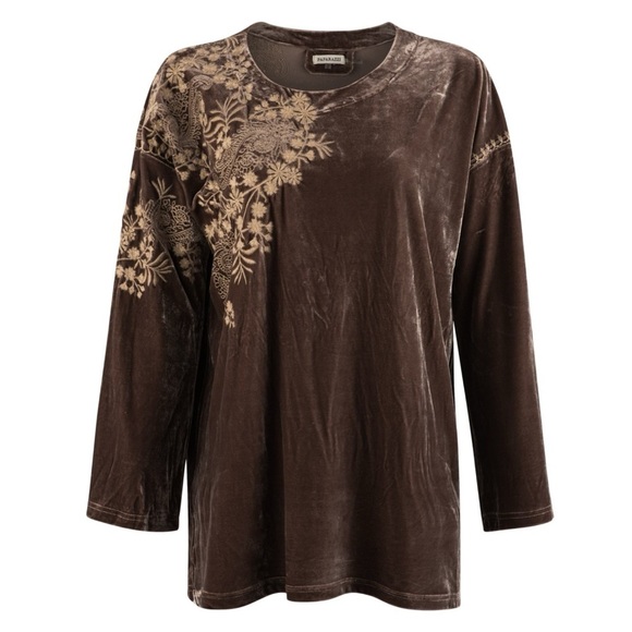 paparazzi Tops - Paparazzi Embroidered Velvet Western Blouse Tunic Top Boho Whimsigoth in Brown L